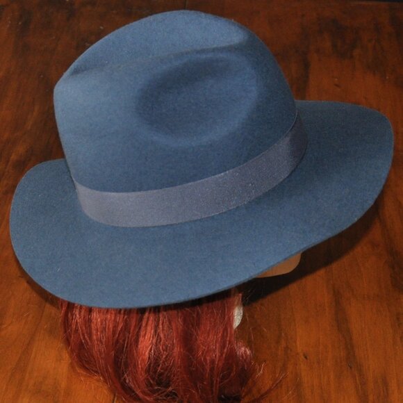 Christys' London Blue 100% Wool Felt Big Brim Fedora Hat M Handmade England - Picture 4 of 13